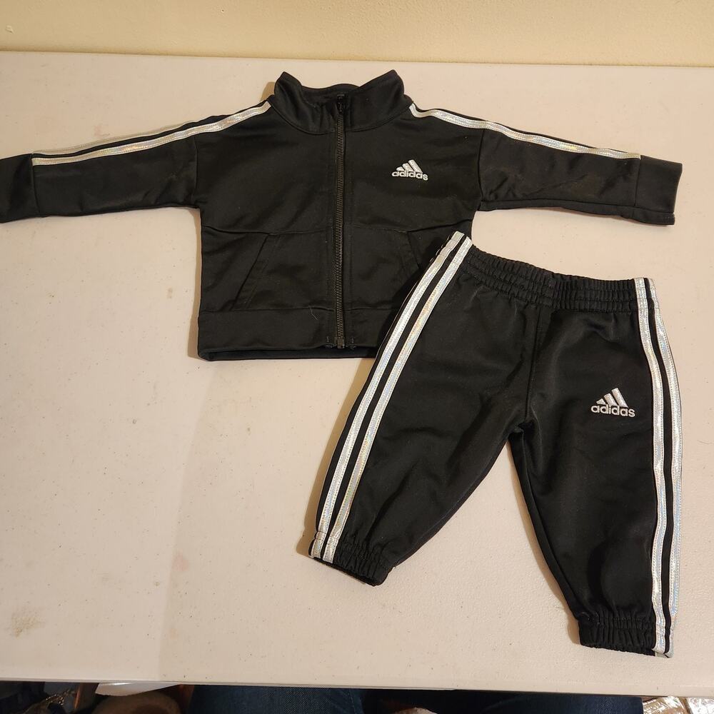 Adidas Infants 2-pc Tracksuit 3 Months Black/White Jacket Sweatpants Set